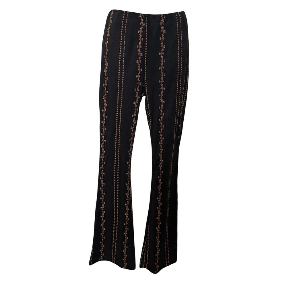 Honey Belle Black Faux Suede Embroidered Flared Pants